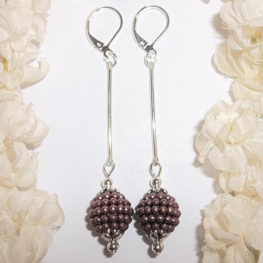 Long Brown Pearl Earring Trendy Bar Stick Unique Funky Dangle Drop Set NWT 6496